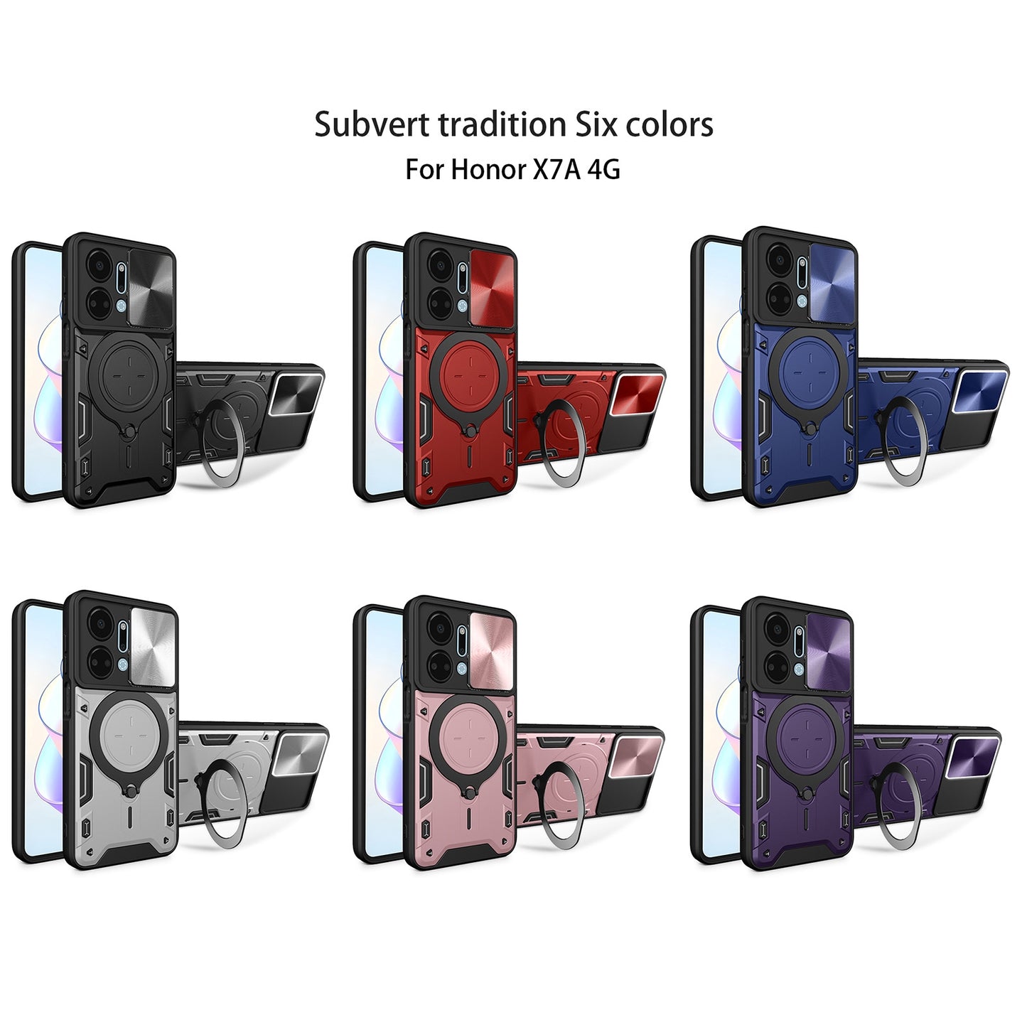 Honor X7a 4G Magnetic Holder CD Texture Sliding Camshield Phone Case, TPU PC Shockproof Cover