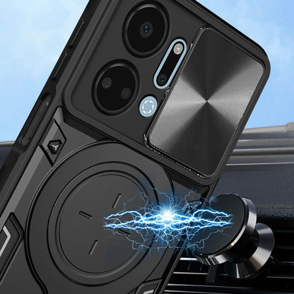 Honor X7a 4G Magnetic Holder CD Texture Sliding Camshield Phone Case, TPU PC Shockproof Cover