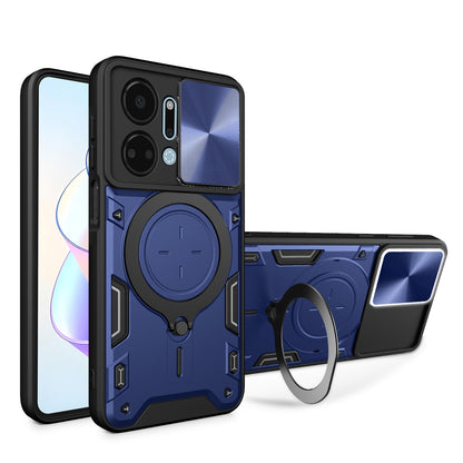 Honor X7a 4G Magnetic Holder CD Texture Sliding Camshield Phone Case, TPU PC Shockproof Cover