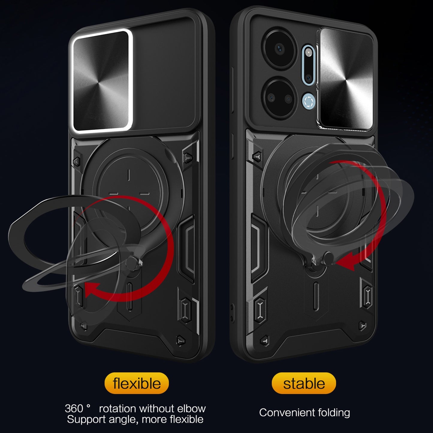 Honor X7a 4G Magnetic Holder CD Texture Sliding Camshield Phone Case, TPU PC Shockproof Cover