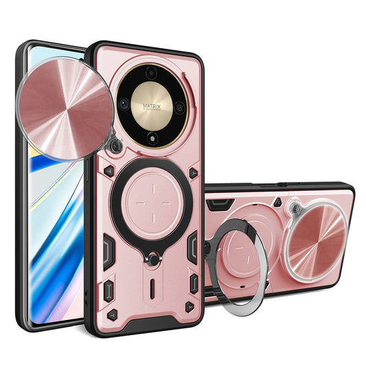 Honor X9b Magnetic Holder CD Texture Sliding Camshield Phone Case, TPU PC Shockproof Cover