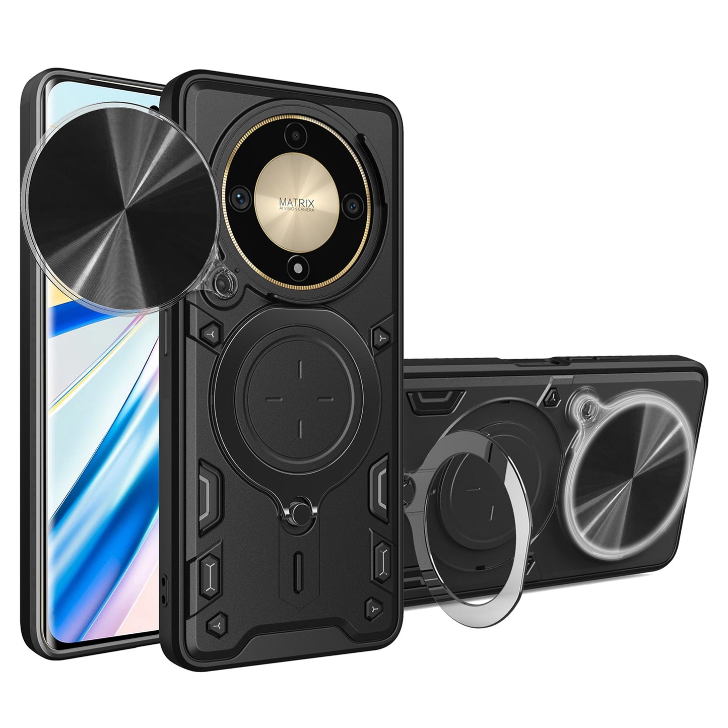 Honor X9b Magnetic Holder CD Texture Sliding Camshield Phone Case, TPU PC Shockproof Cover