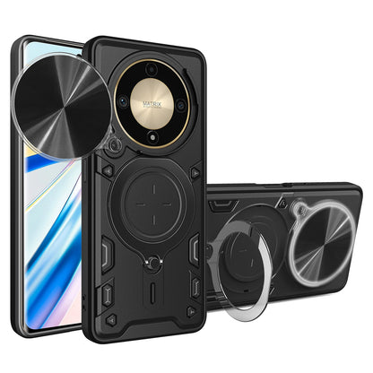 Honor X9b Magnetic Holder CD Texture Sliding Camshield Phone Case, TPU PC Shockproof Cover