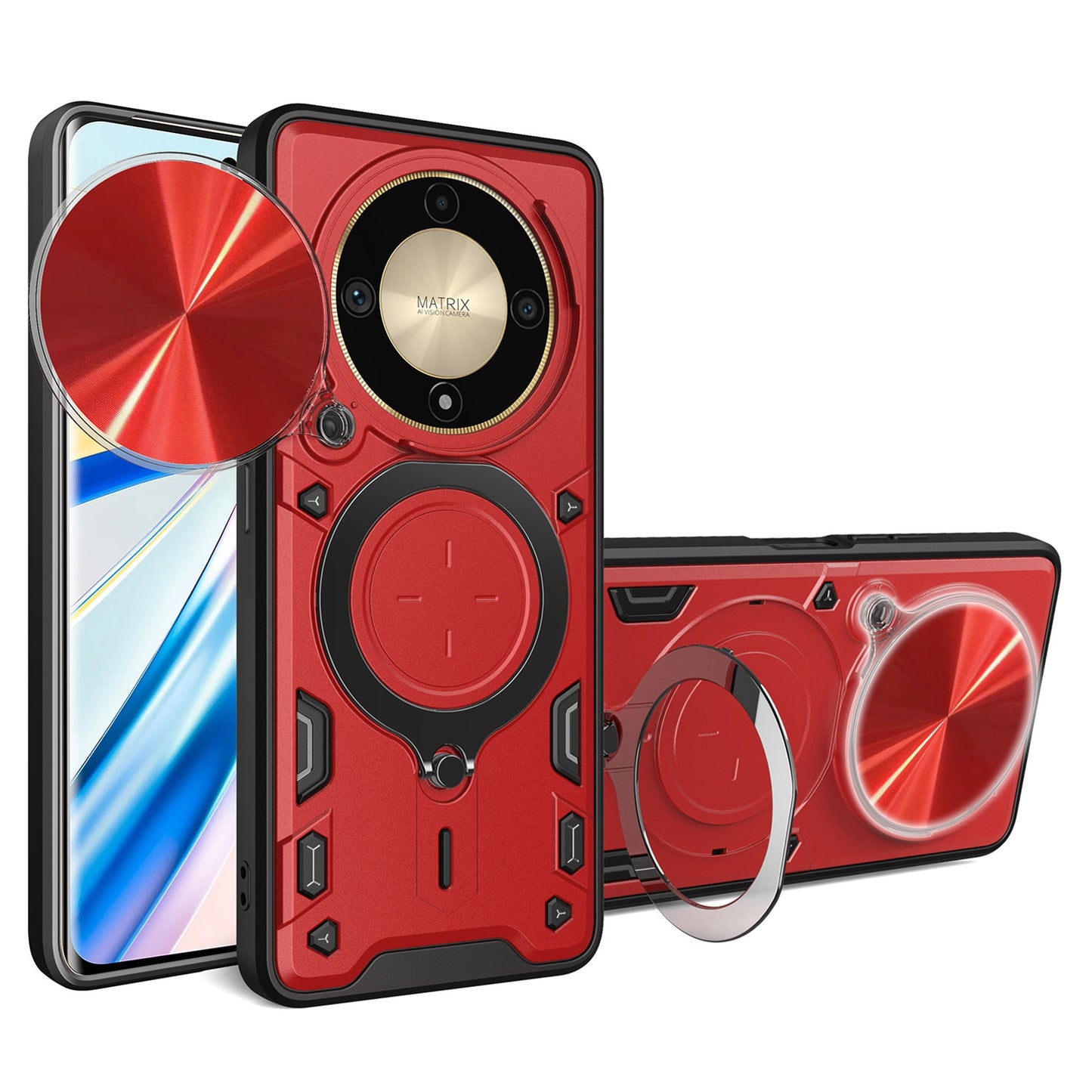 Honor X9b Magnetic Holder CD Texture Sliding Camshield Phone Case, TPU PC Shockproof Cover