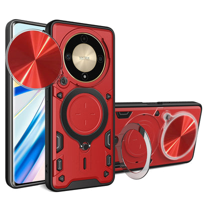 Honor X9b Magnetic Holder CD Texture Sliding Camshield Phone Case, TPU PC Shockproof Cover