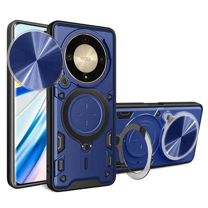 Honor X9b Magnetic Holder CD Texture Sliding Camshield Phone Case, TPU PC Shockproof Cover