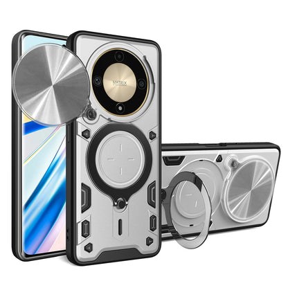 Honor X9b Magnetic Holder CD Texture Sliding Camshield Phone Case, TPU PC Shockproof Cover