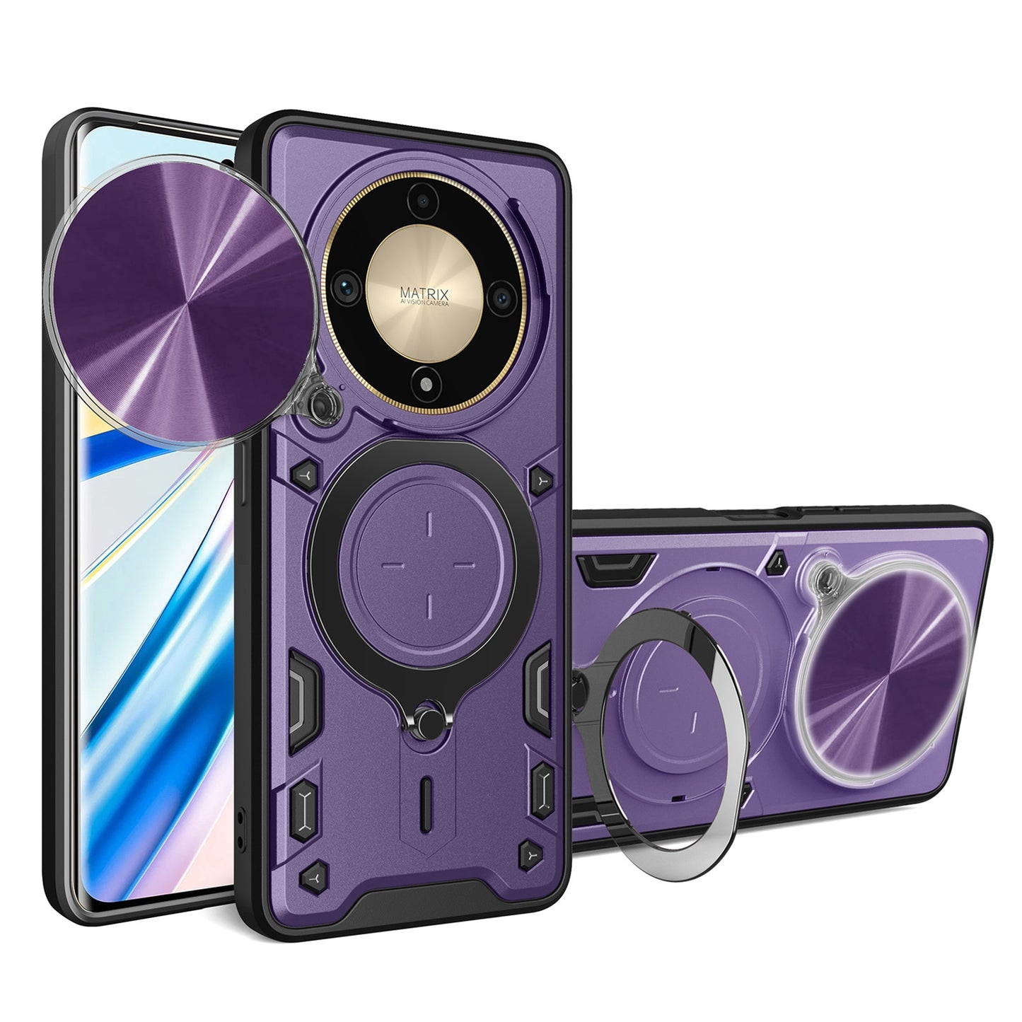 Honor X9b Magnetic Holder CD Texture Sliding Camshield Phone Case, TPU PC Shockproof Cover