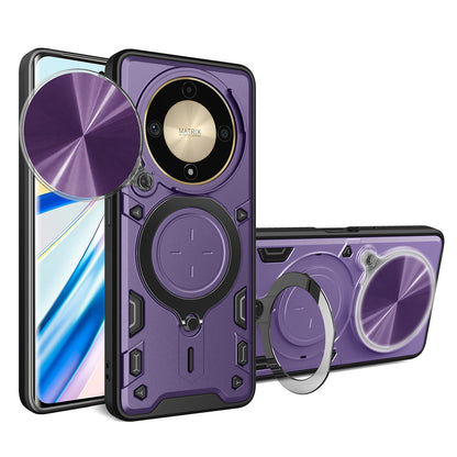 Honor X9b Magnetic Holder CD Texture Sliding Camshield Phone Case, TPU PC Shockproof Cover
