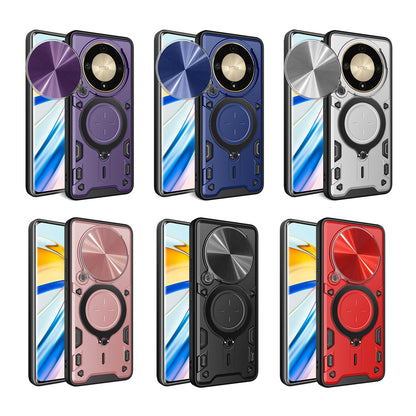 Honor X9b Magnetic Holder CD Texture Sliding Camshield Phone Case, TPU PC Shockproof Cover