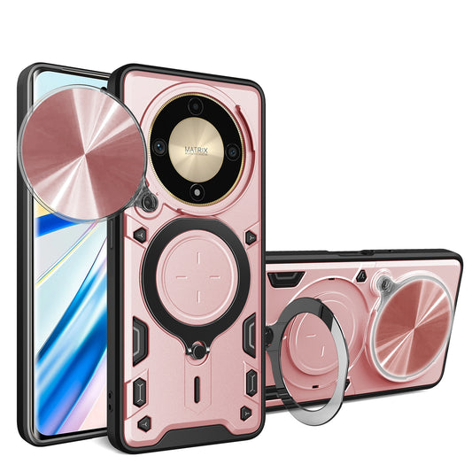 Honor X9a Magnetic Holder CD Texture Sliding Camshield Phone Case, TPU PC Shockproof Cover