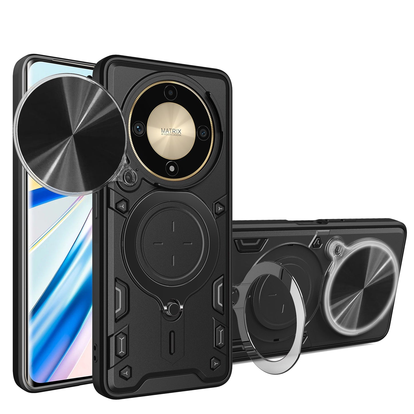 Honor X9a Magnetic Holder CD Texture Sliding Camshield Phone Case, TPU PC Shockproof Cover