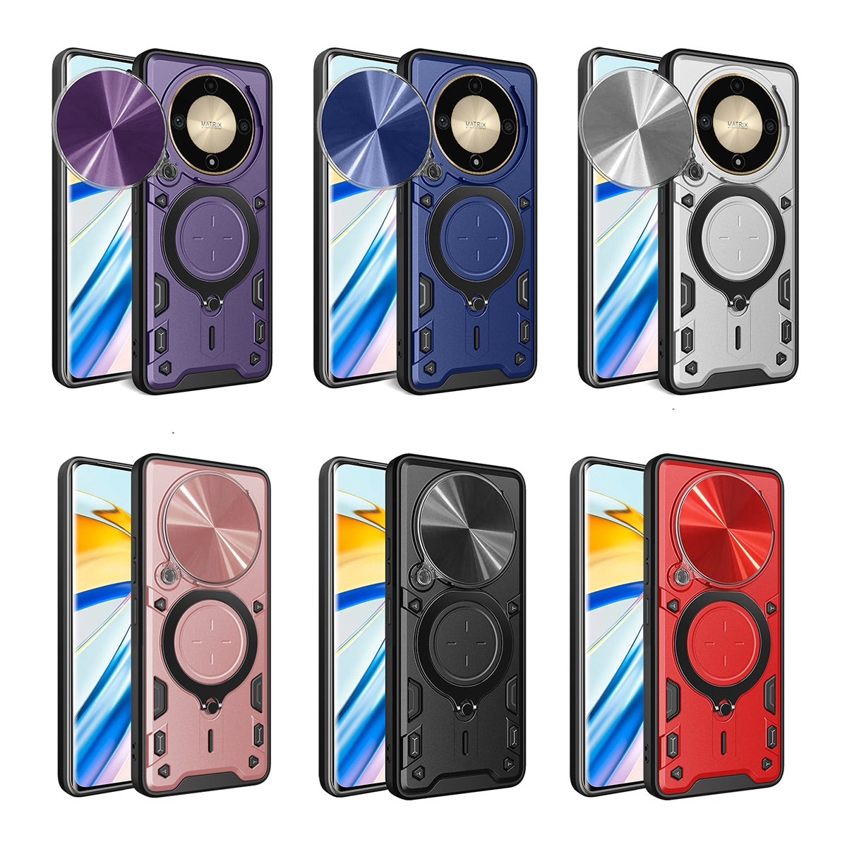 Honor X9a Magnetic Holder CD Texture Sliding Camshield Phone Case, TPU PC Shockproof Cover