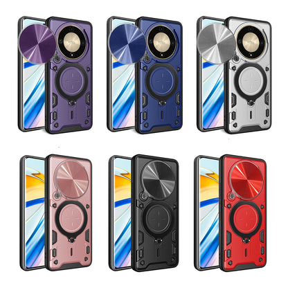 Honor X9a Magnetic Holder CD Texture Sliding Camshield Phone Case, TPU PC Shockproof Cover