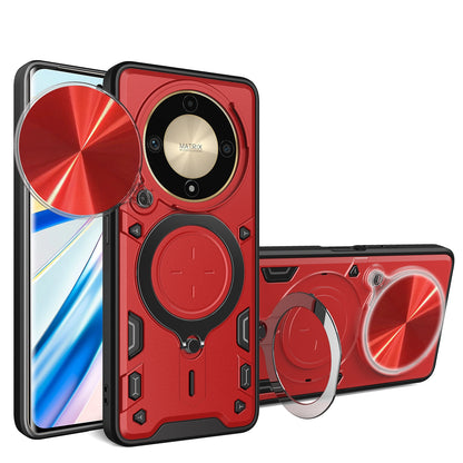 Honor Magic5 Lite Magnetic Holder CD Texture Sliding Camshield Phone Case, TPU PC Shockproof Cover