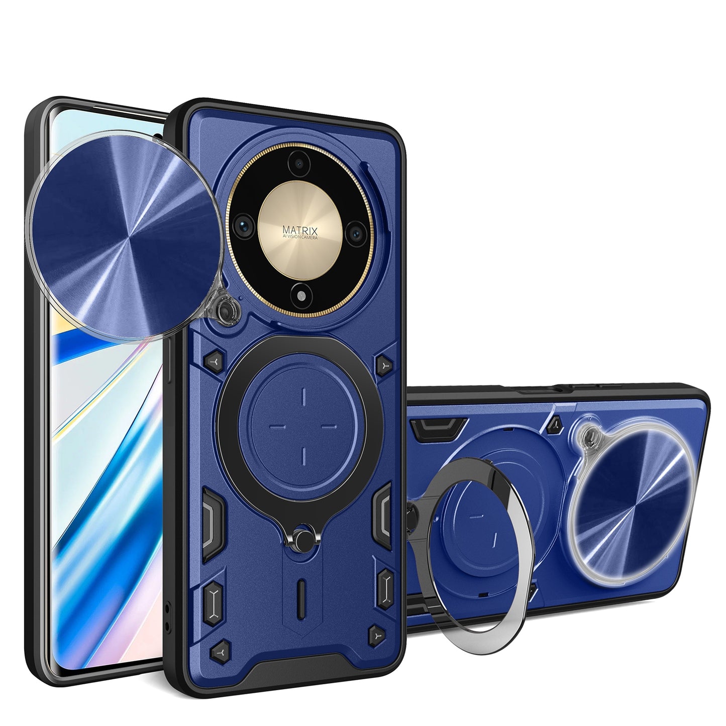 Honor X9a Magnetic Holder CD Texture Sliding Camshield Phone Case, TPU PC Shockproof Cover