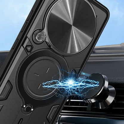 Honor Magic5 Lite Magnetic Holder CD Texture Sliding Camshield Phone Case, TPU PC Shockproof Cover