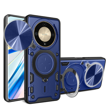Honor Magic5 Lite Magnetic Holder CD Texture Sliding Camshield Phone Case, TPU PC Shockproof Cover