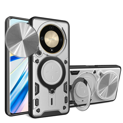 Honor Magic5 Lite Magnetic Holder CD Texture Sliding Camshield Phone Case, TPU PC Shockproof Cover