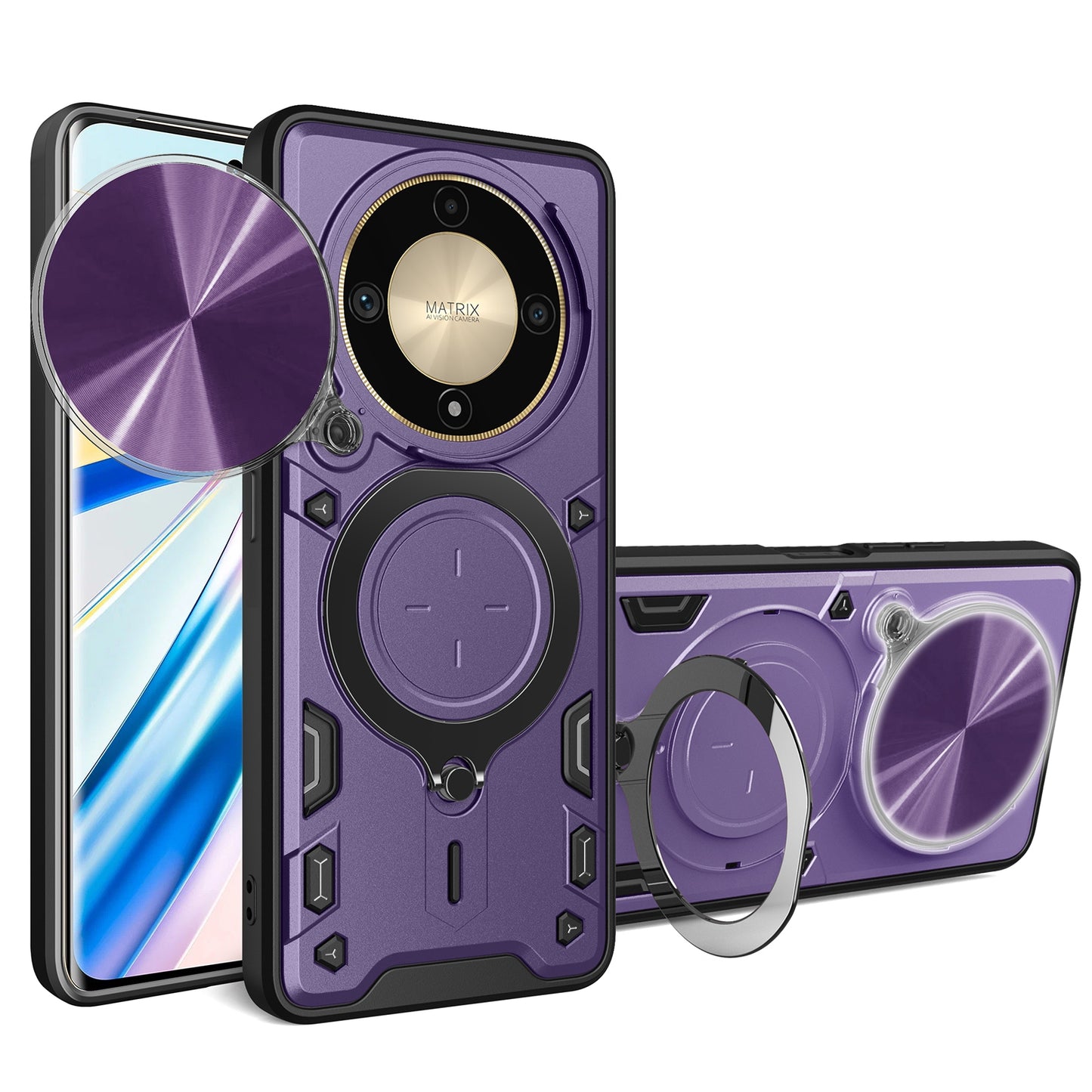 Honor X9a Magnetic Holder CD Texture Sliding Camshield Phone Case, TPU PC Shockproof Cover