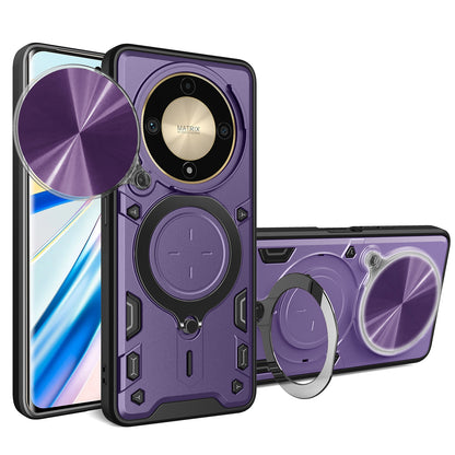 Honor Magic5 Lite Magnetic Holder CD Texture Sliding Camshield Phone Case, TPU PC Shockproof Cover
