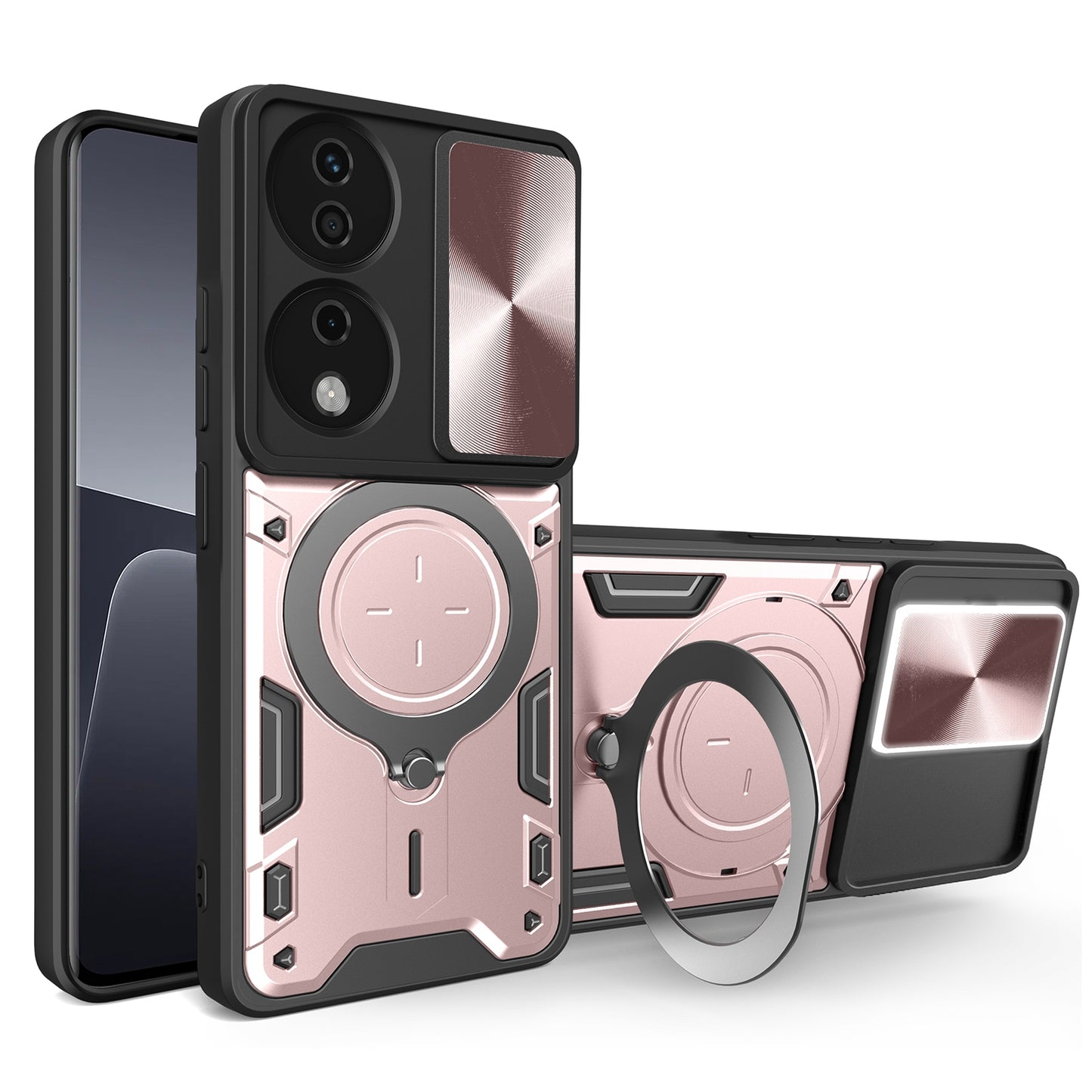 Honor X7b Magnetic Holder CD Texture Sliding Camshield Phone Case, TPU PC Shockproof Cover