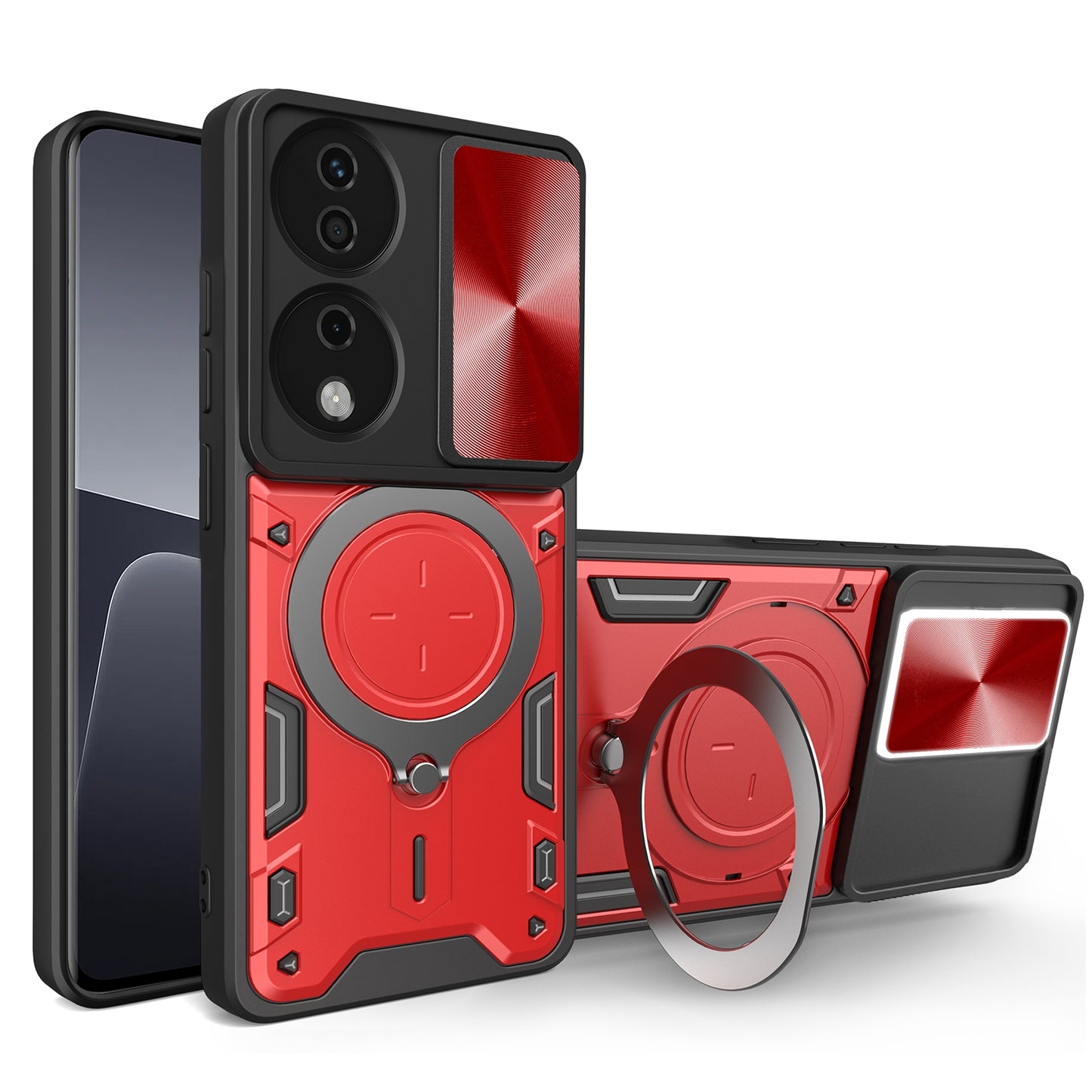 Honor X7b Magnetic Holder CD Texture Sliding Camshield Phone Case, TPU PC Shockproof Cover