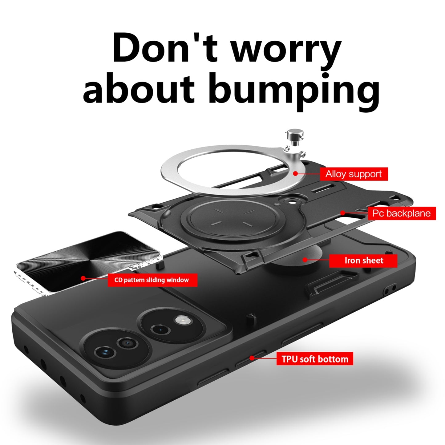 Honor X7b Magnetic Holder CD Texture Sliding Camshield Phone Case, TPU PC Shockproof Cover