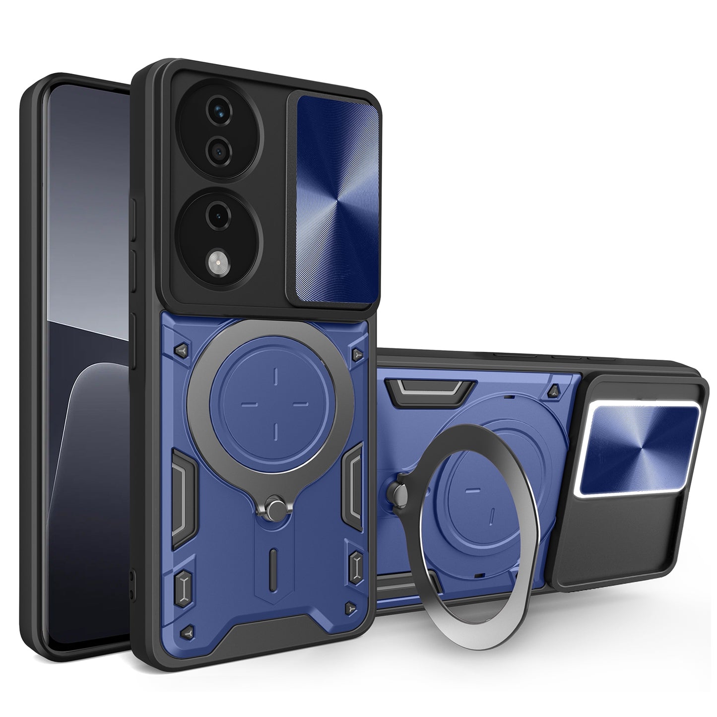Honor X7b Magnetic Holder CD Texture Sliding Camshield Phone Case, TPU PC Shockproof Cover