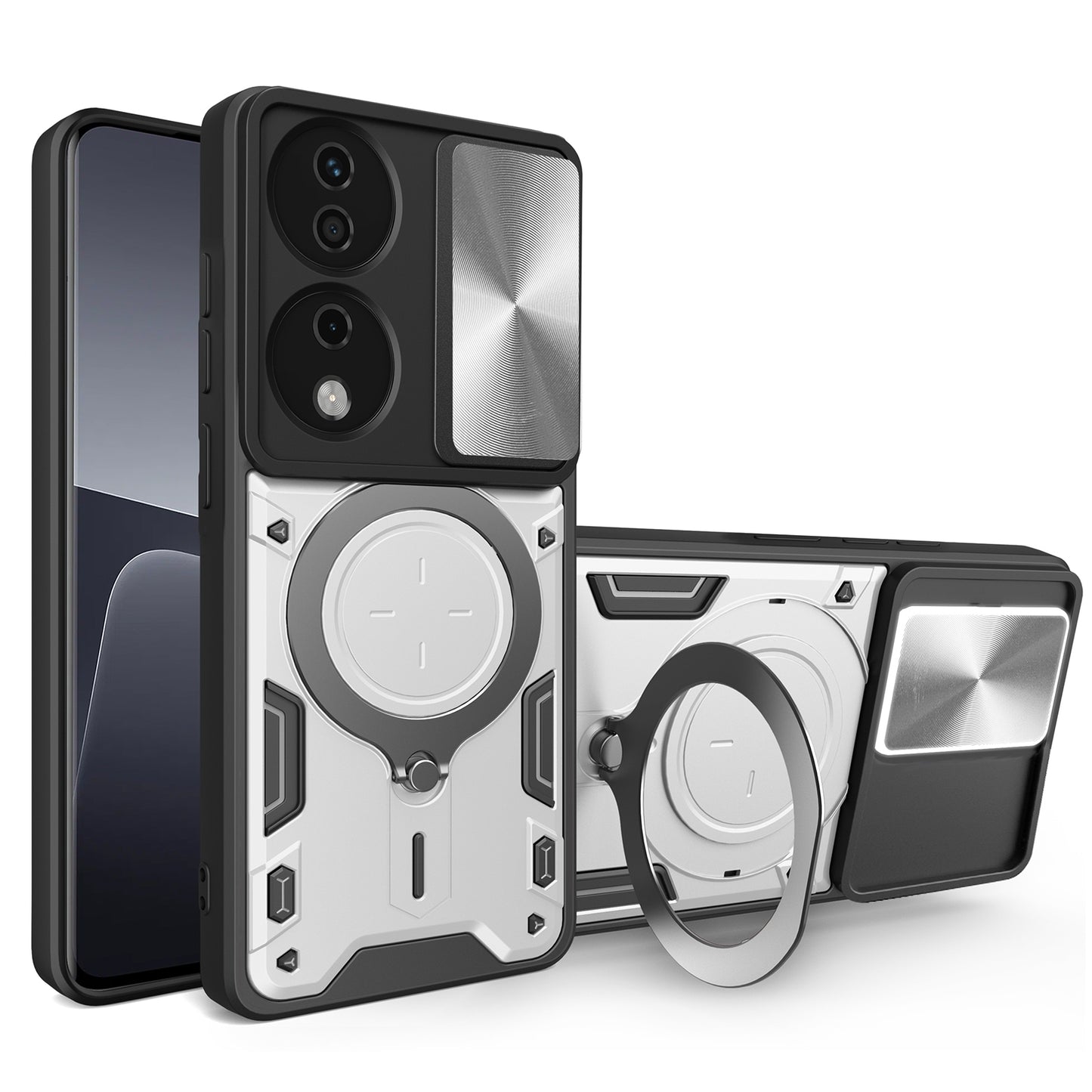 Honor X7b Magnetic Holder CD Texture Sliding Camshield Phone Case, TPU PC Shockproof Cover