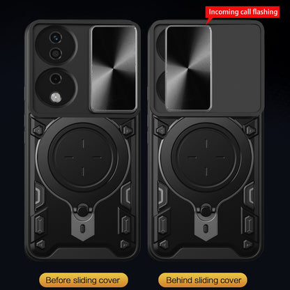 Honor X7b Magnetic Holder CD Texture Sliding Camshield Phone Case, TPU PC Shockproof Cover