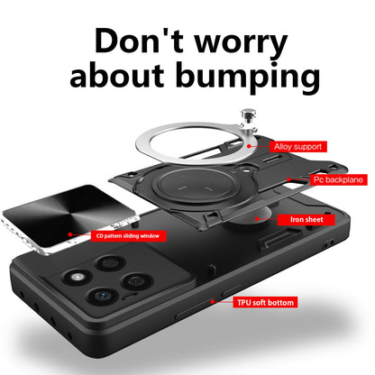 Honor X8b Magnetic Holder CD Texture Sliding Camshield Phone Case, TPU PC Shockproof Cover