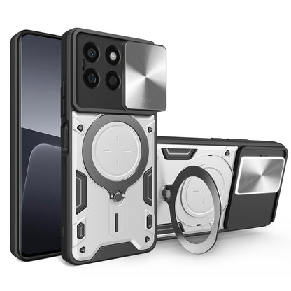 Honor X8b Magnetic Holder CD Texture Sliding Camshield Phone Case, TPU PC Shockproof Cover