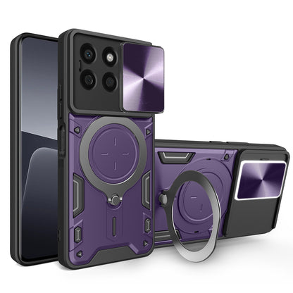 Honor X8b Magnetic Holder CD Texture Sliding Camshield Phone Case, TPU PC Shockproof Cover