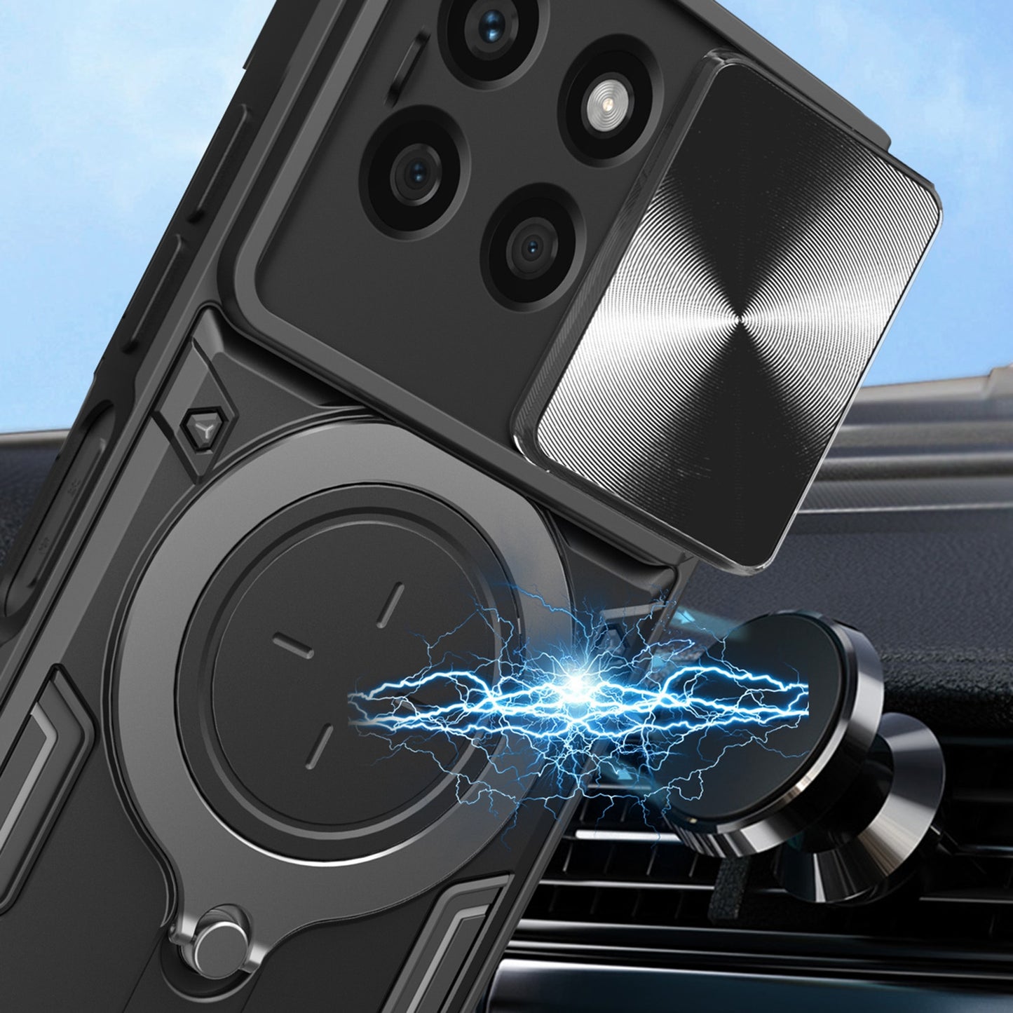 Honor X8b Magnetic Holder CD Texture Sliding Camshield Phone Case, TPU PC Shockproof Cover