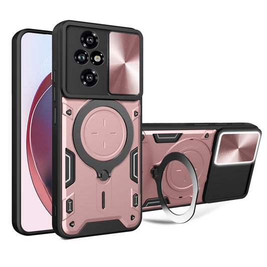 Honor 200 Magnetic Holder CD Texture Sliding Camshield Phone Case, TPU PC Shockproof Cover