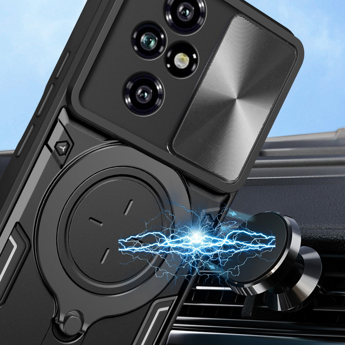 Honor 200 Magnetic Holder CD Texture Sliding Camshield Phone Case, TPU PC Shockproof Cover