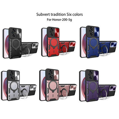 Honor 200 Magnetic Holder CD Texture Sliding Camshield Phone Case, TPU PC Shockproof Cover