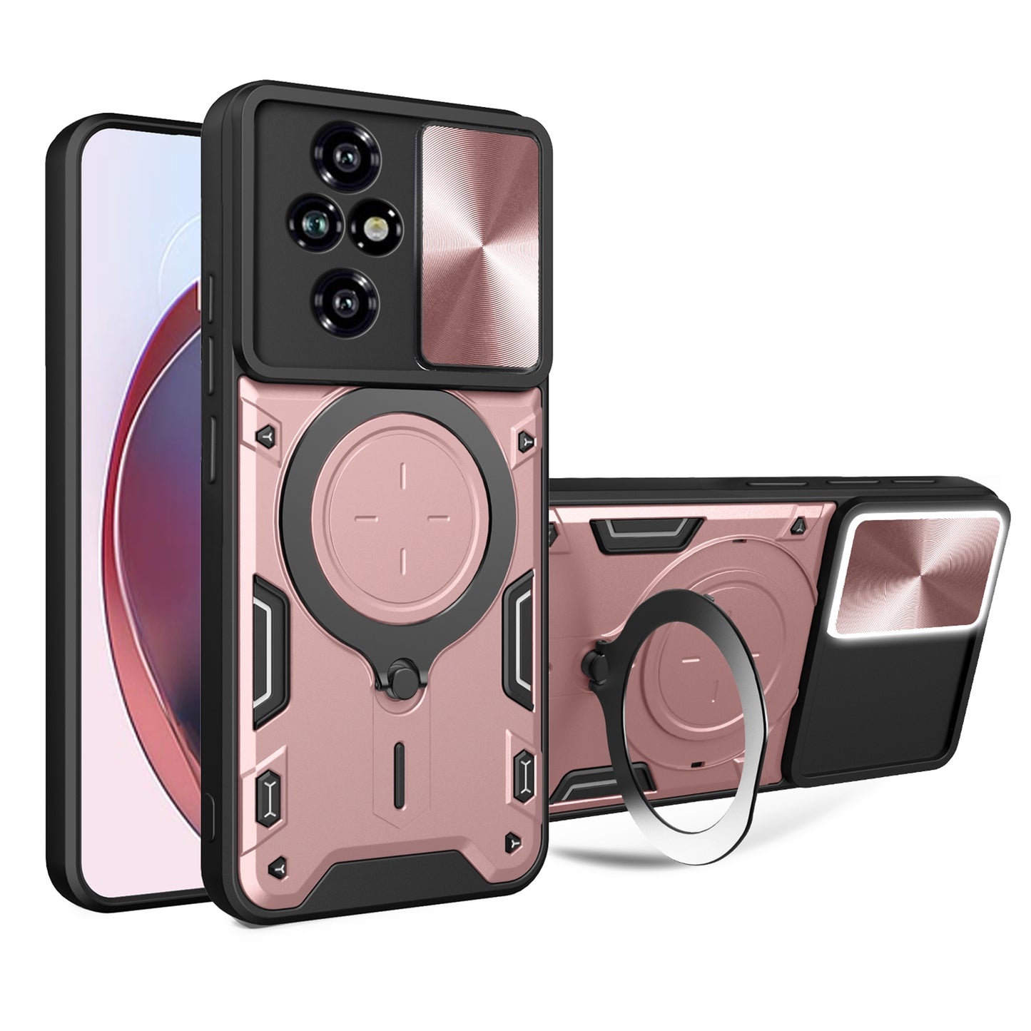 Honor 200 Pro Magnetic Holder CD Texture Sliding Camshield Phone Case, TPU PC Shockproof Cover