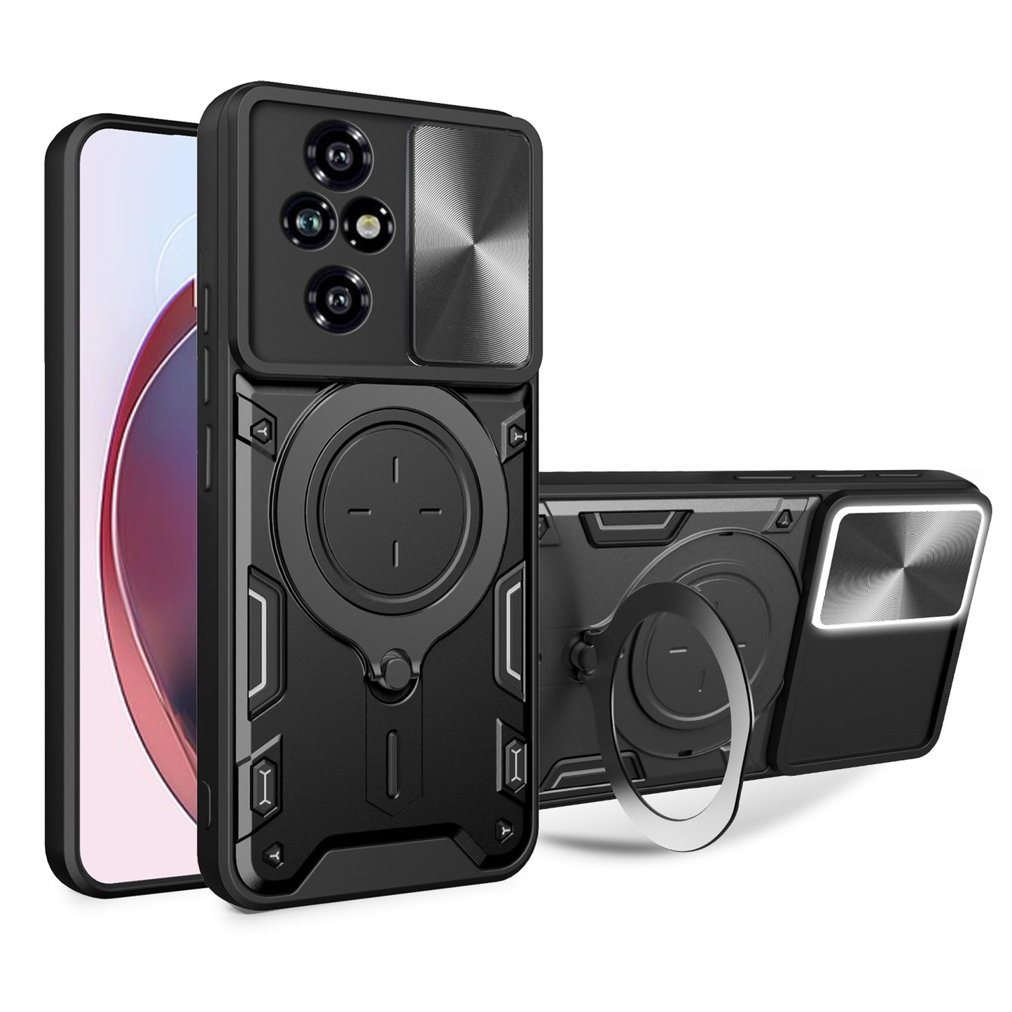 Honor 200 Pro Magnetic Holder CD Texture Sliding Camshield Phone Case, TPU PC Shockproof Cover