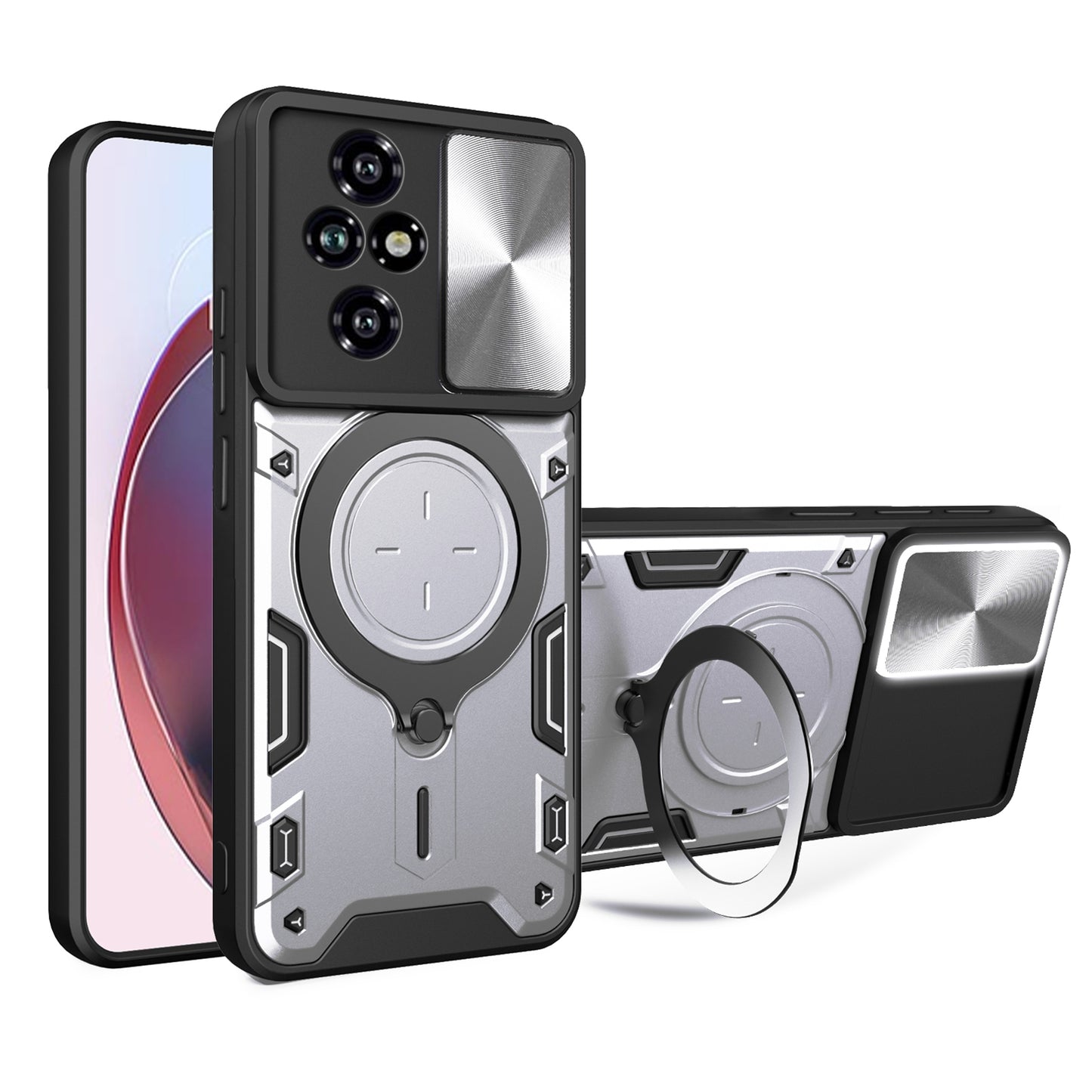 Honor 200 Pro Magnetic Holder CD Texture Sliding Camshield Phone Case, TPU PC Shockproof Cover