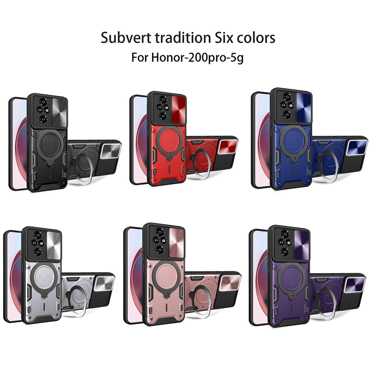 Honor 200 Pro Magnetic Holder CD Texture Sliding Camshield Phone Case, TPU PC Shockproof Cover