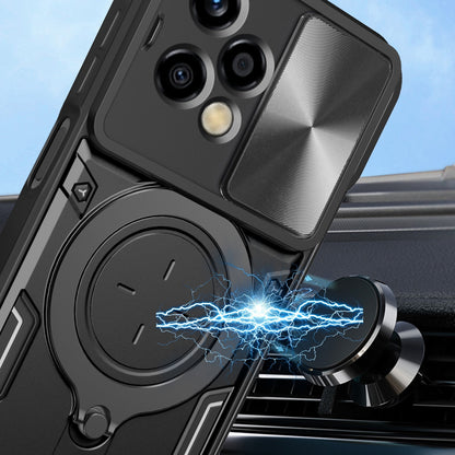 Honor 200 Lite Magnetic Holder CD Texture Sliding Camshield Phone Case, TPU PC Shockproof Cover