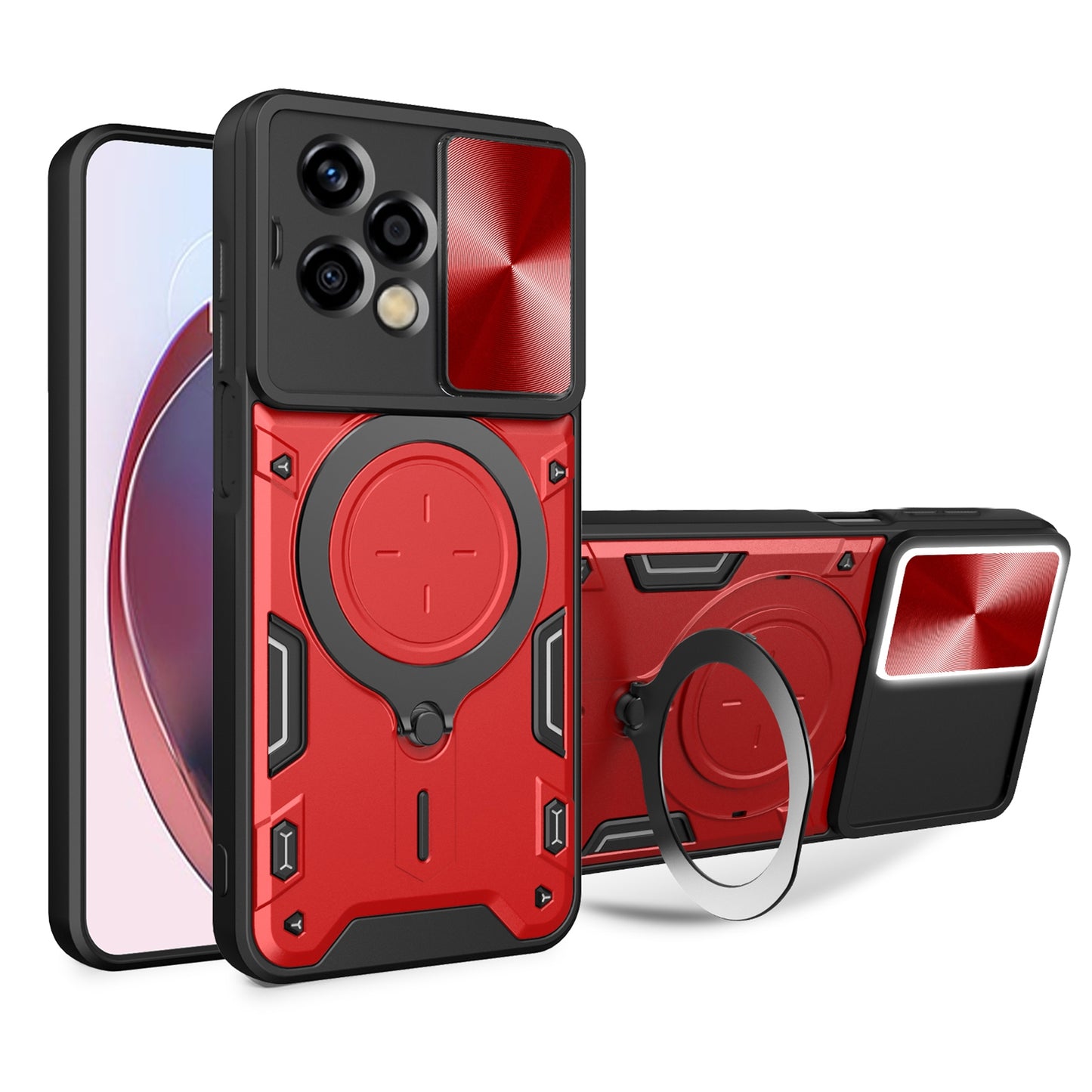 Honor 200 Lite Magnetic Holder CD Texture Sliding Camshield Phone Case, TPU PC Shockproof Cover