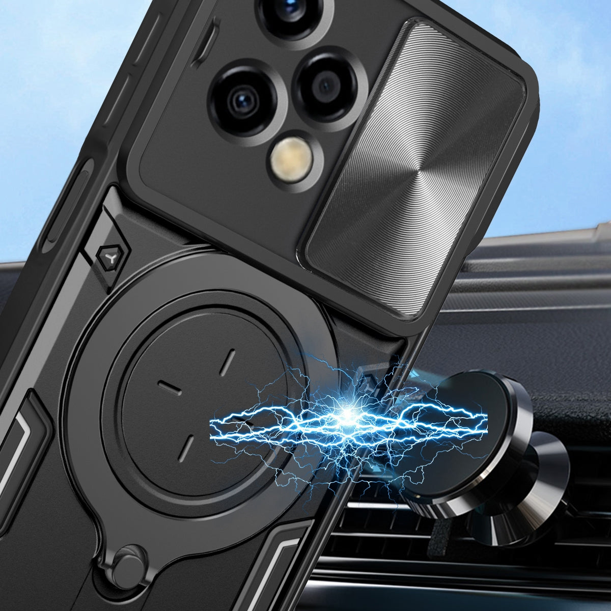 Honor 200 Lite Magnetic Holder CD Texture Sliding Camshield Phone Case, TPU PC Shockproof Cover