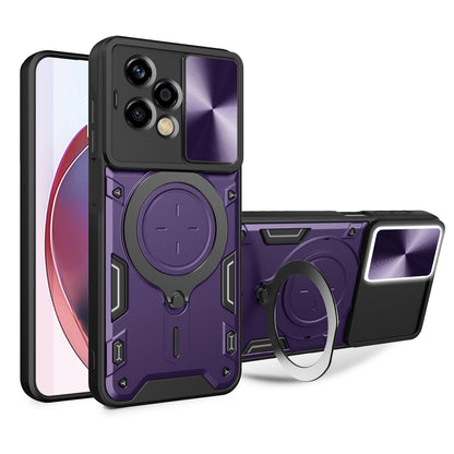Honor 200 Lite Magnetic Holder CD Texture Sliding Camshield Phone Case, TPU PC Shockproof Cover