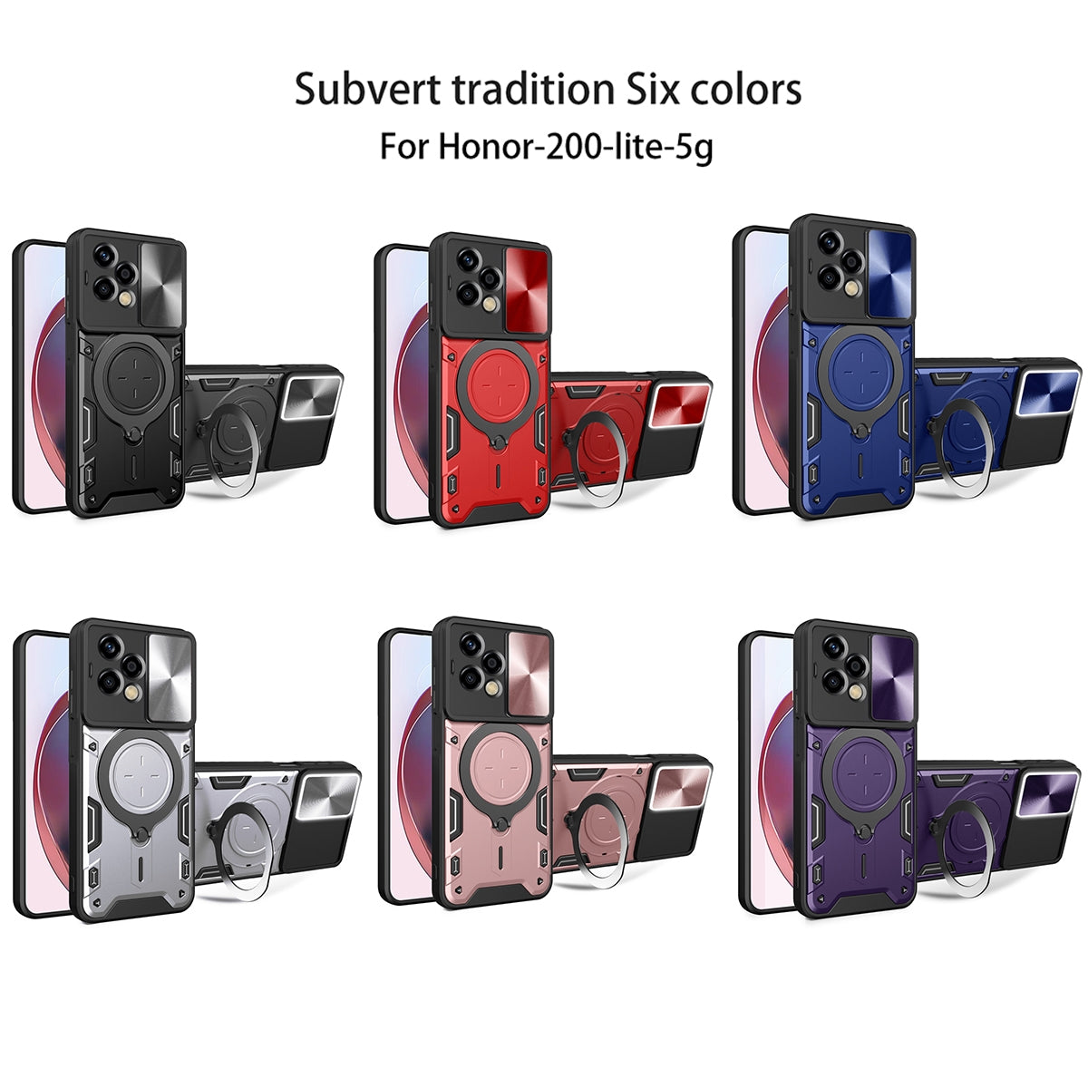 Honor 200 Lite Magnetic Holder CD Texture Sliding Camshield Phone Case, TPU PC Shockproof Cover