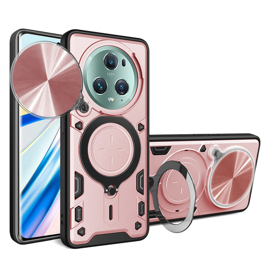 Honor Magic5 Pro Magnetic Holder CD Texture Sliding Camshield Phone Case, TPU PC Shockproof Cover