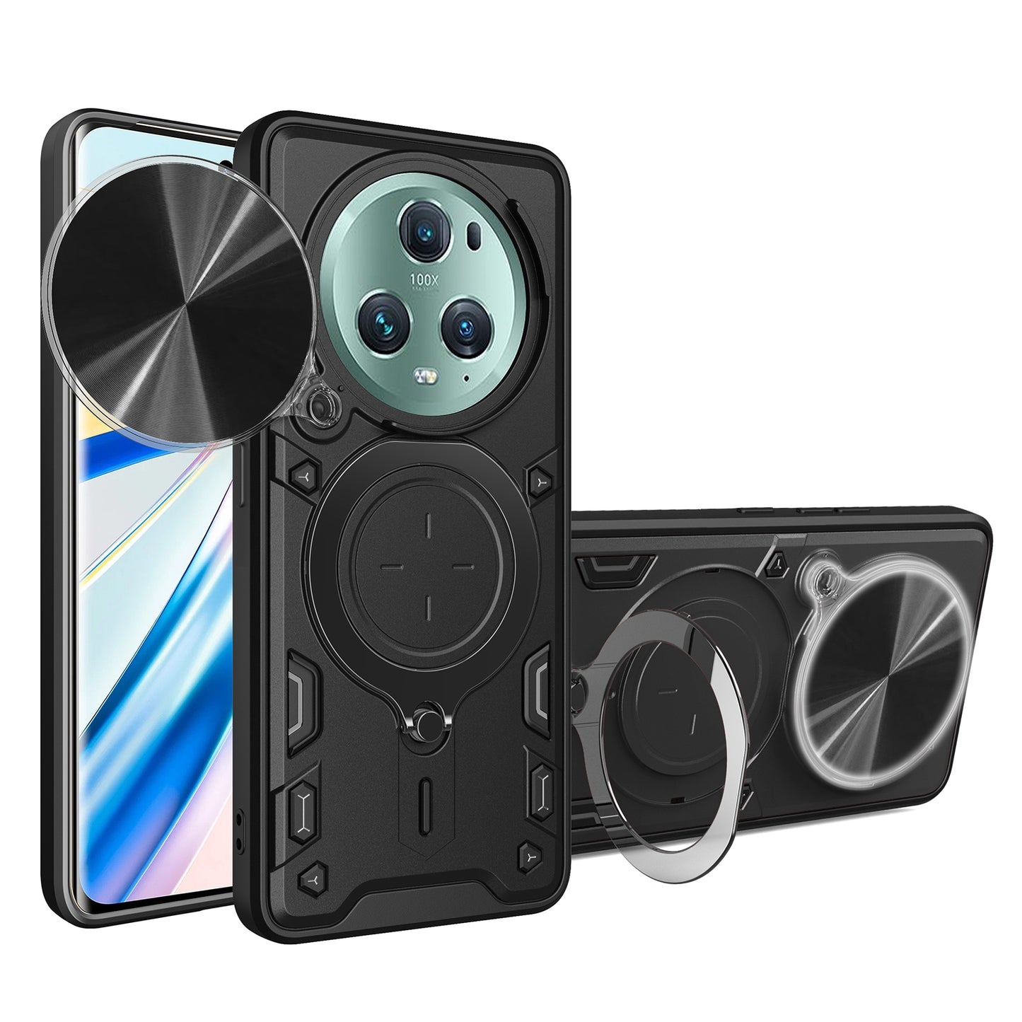 Honor Magic5 Pro Magnetic Holder CD Texture Sliding Camshield Phone Case, TPU PC Shockproof Cover