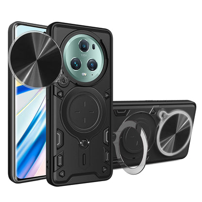 Honor Magic5 Pro Magnetic Holder CD Texture Sliding Camshield Phone Case, TPU PC Shockproof Cover